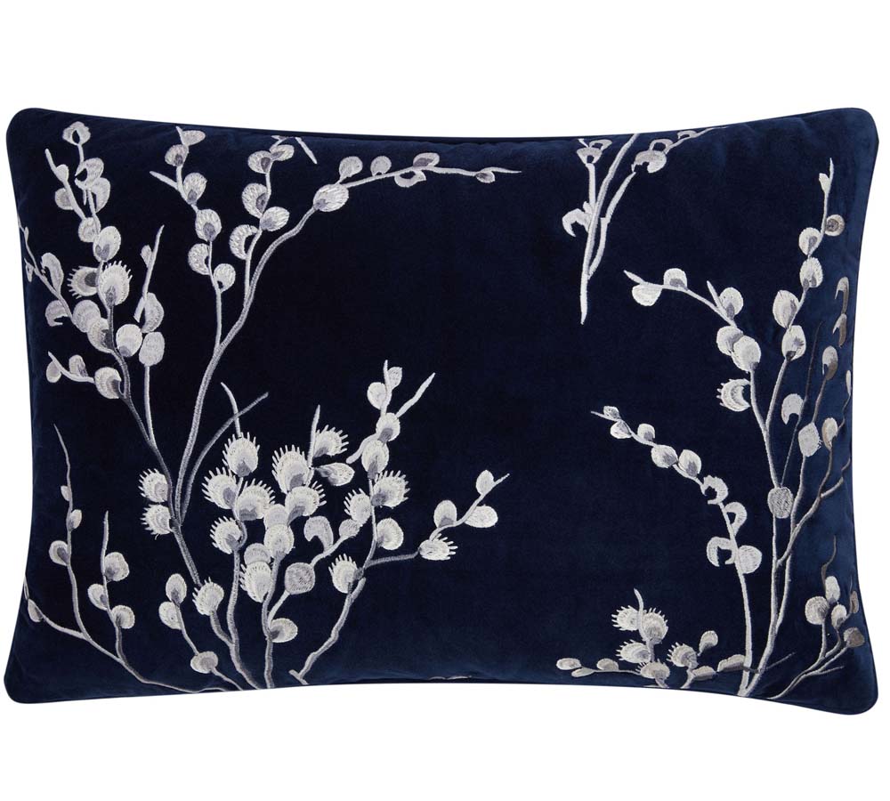 Laura Ashley Pussy Willow Sprig Embroidered Midnight Cushion